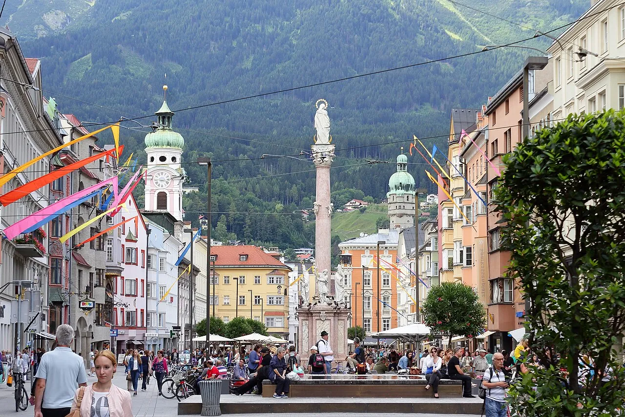 Innsbruck street with mountains in the background